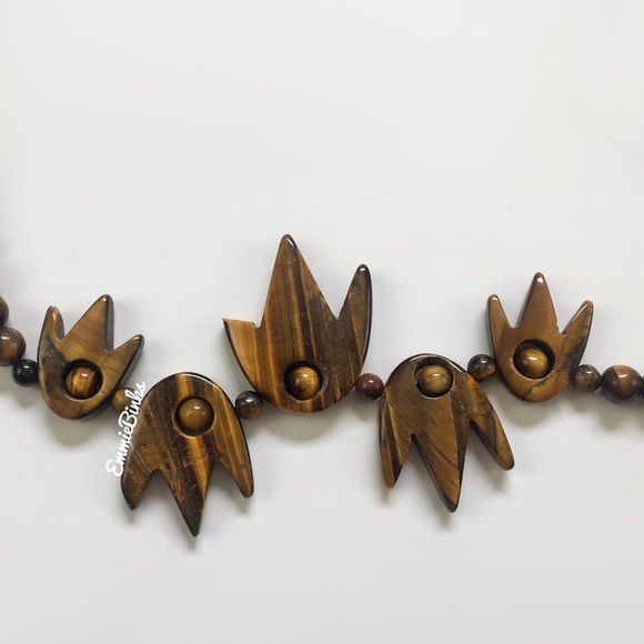 New Smooth Polished Genuine Tigers Eye Gemstone Necklace - Picture 5 of 16